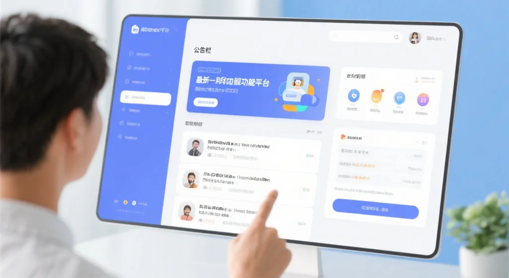现代化娱乐平台的公告栏界面，用户正在浏览最新功能与活动信息，界面友好明亮