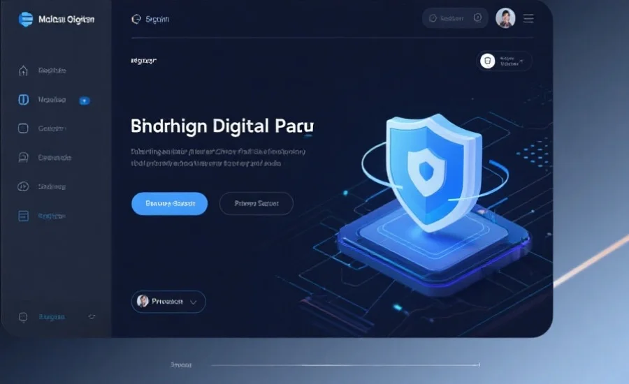 现代数字娱乐平台界面,突出安全保护、隐私设置和用户友好体验,背景简洁科技感强